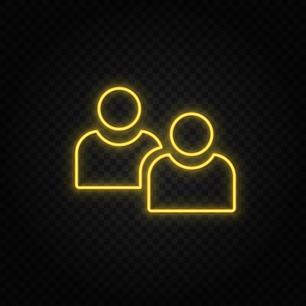 avatars, users yellow neon icon .Transparent background. Yellow neon vector icon on dark background