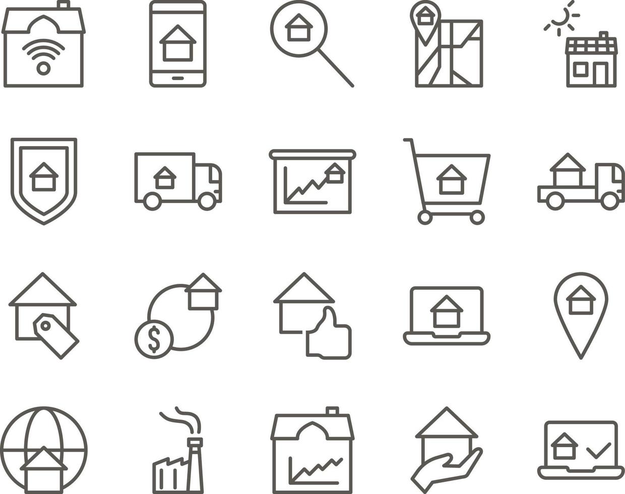 choose, home, laptop, real estate set vector icons. Real estate icon set. Simple Set of Real Estate Related Vector Line Icons. Contains such Icons as Map, Plan, Bedrooms, Area, Bell and more. Editable