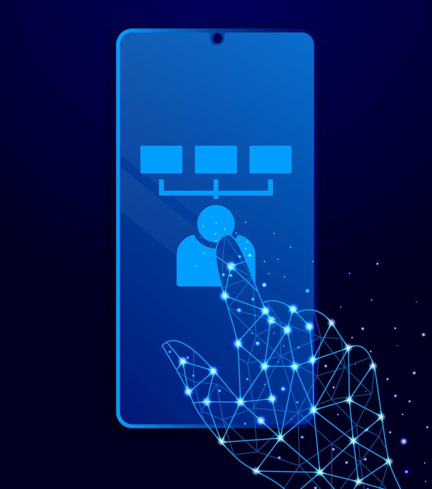 skills, users touch phone. Polygon style touch phone vector illustration