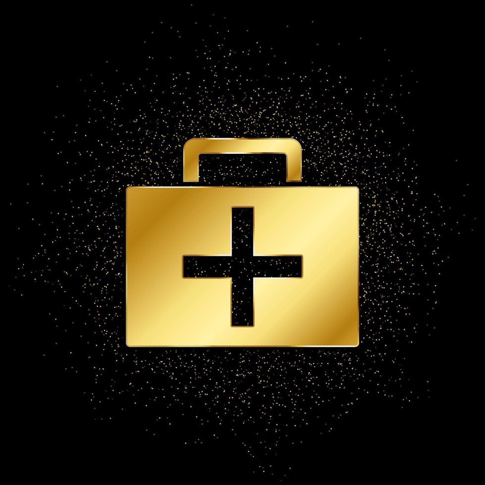 Medic suitcase gold, icon. Vector illustration of golden particle on gold vector background