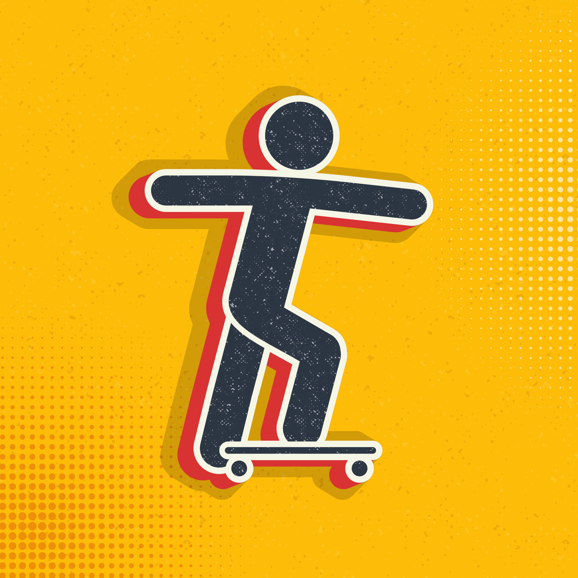 Skateboard pop art, retro icon. Vector illustration of pop art style on