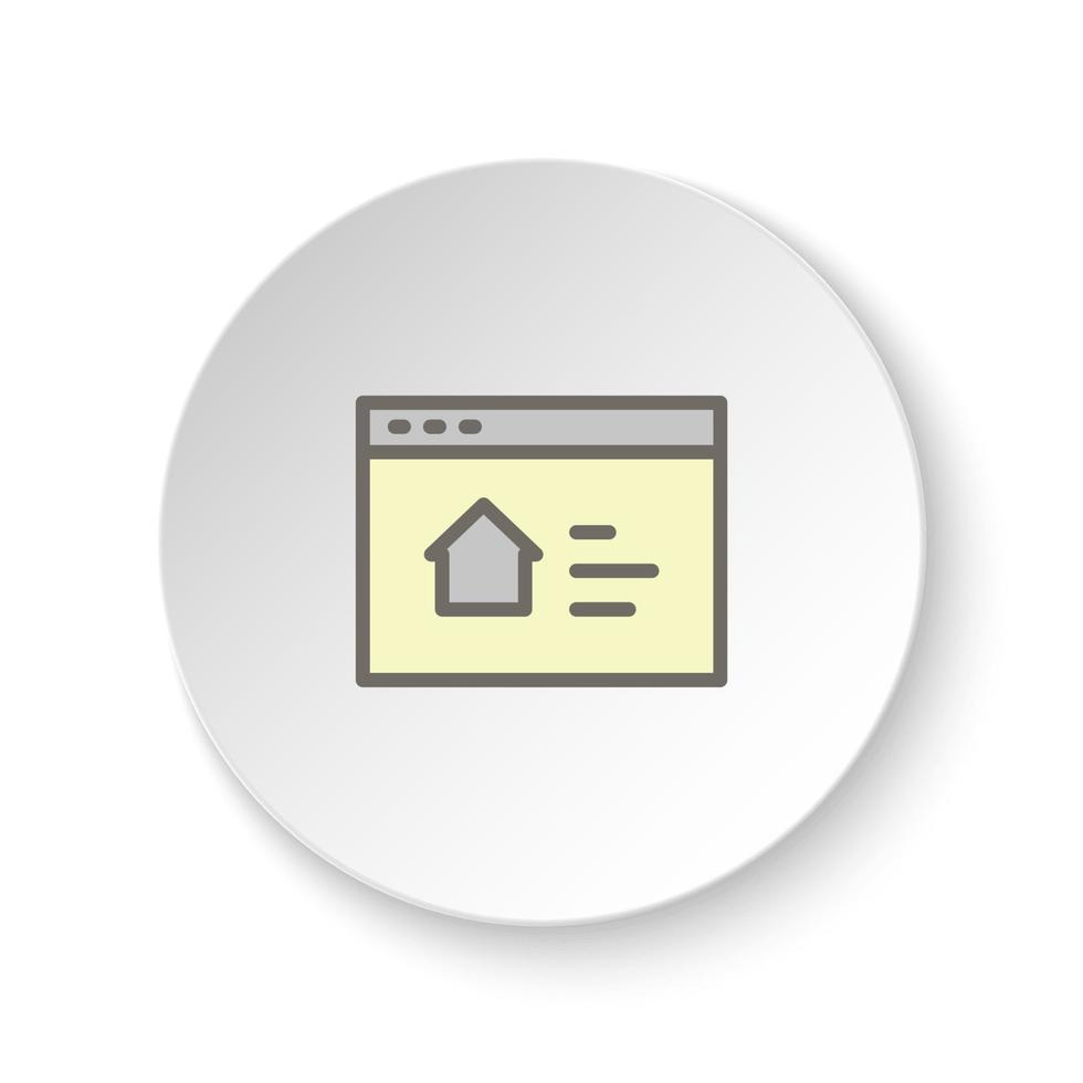 Round button for web icon, browser, house, online, search. Button banner round, badge interface for application illustration on white background vector