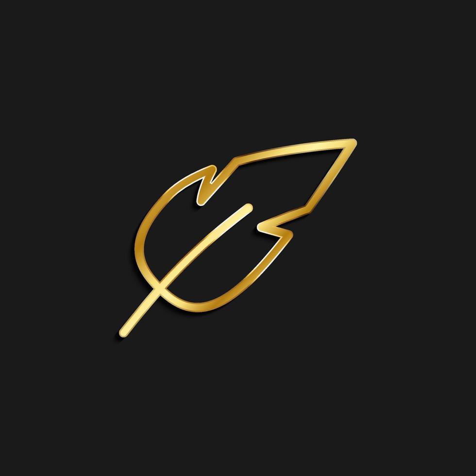 feather gold icon. Vector illustration of golden dark background .