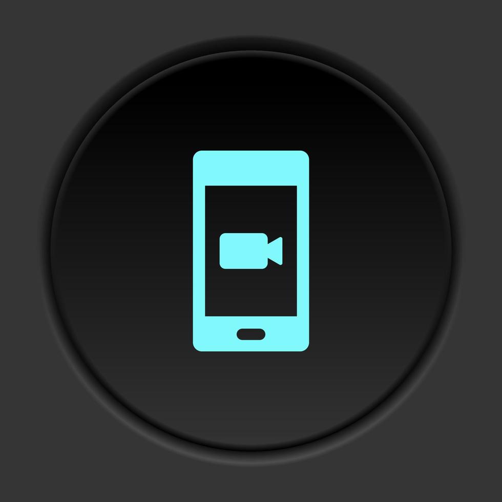 Dark button icon mobile camera. Button banner round badge interface for application illustration on darken background vector