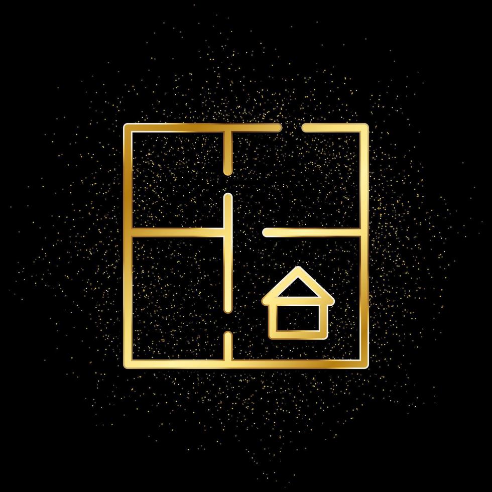 Apartment, house, plan gold icon. Vector illustration of golden particle background. Real estate concept vector illustration .