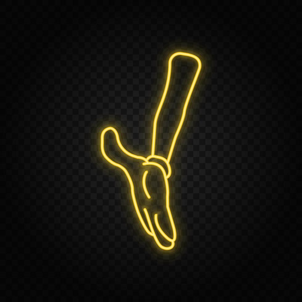 Cartoon character, hand neon icon. Yellow neon vector icon. Vector transparent background