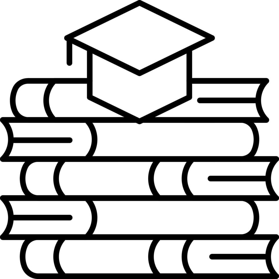 en línea educación contorno vector icono graduación gorra tendido en libro línea icono