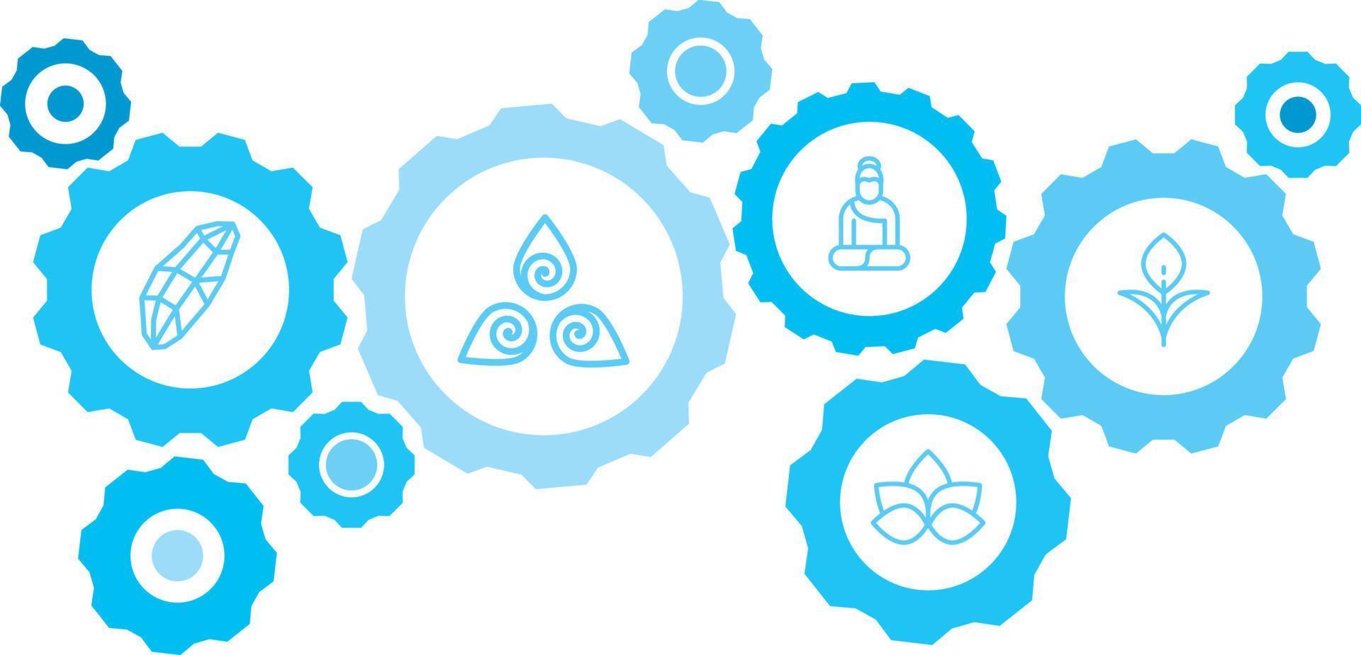 Growth symbol vector icon blue gear set. Abstract background with connected gears and icons for logistic, service, shipping, distribution, transport, market, communicate concepts on white background