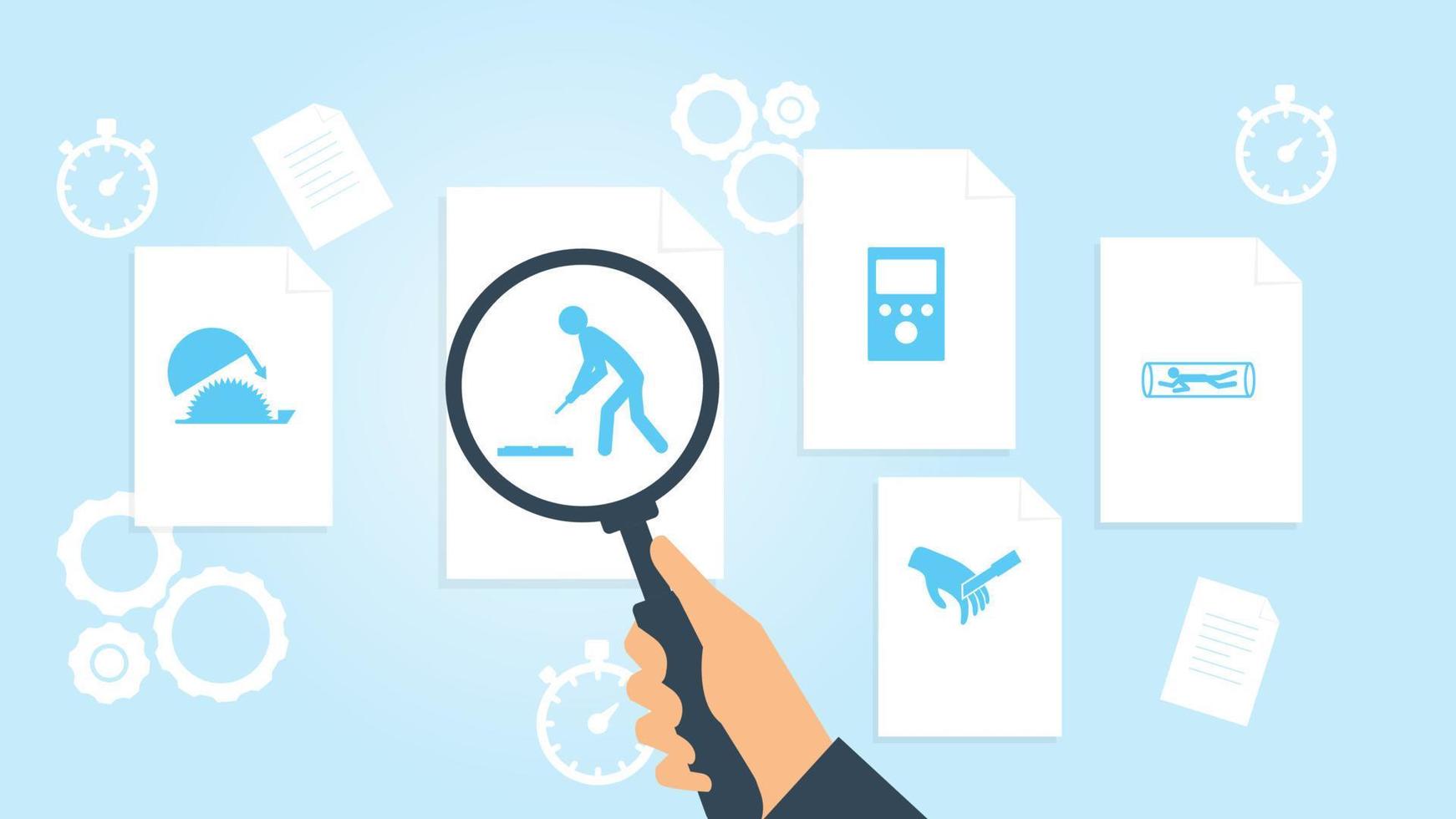 Document with search icons. File and magnifying glass. Analytics research sign. Vector Illustrationaccess, egress, jam file, document research vector illustration .