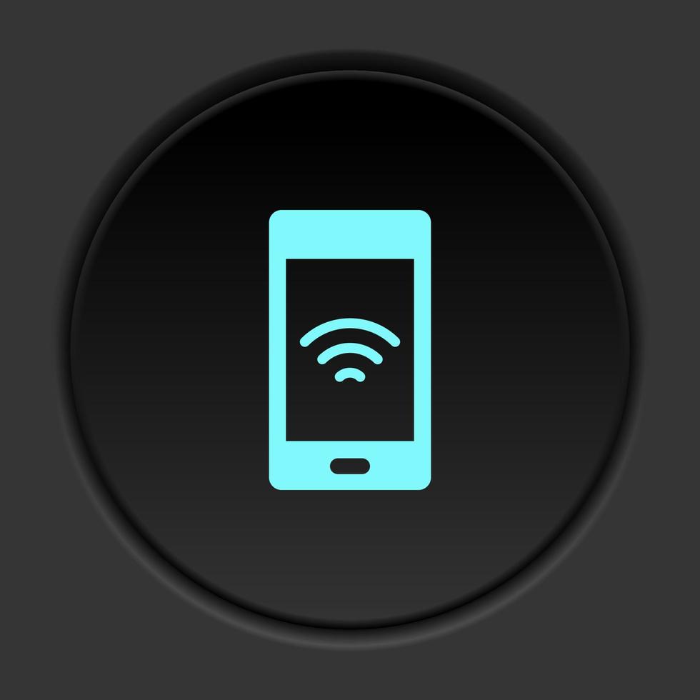 Dark button icon phone signal. Button banner round badge interface for application illustration on darken background vector