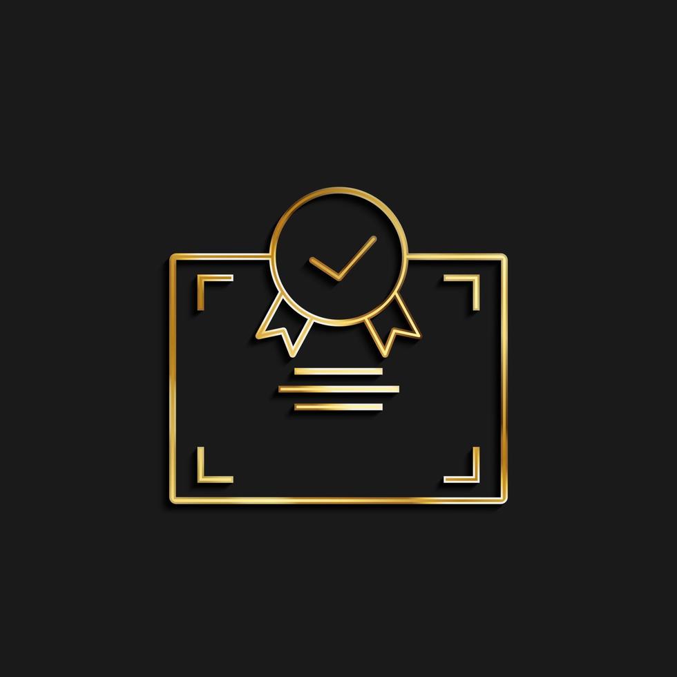 Certificate gold icon. Vector illustration of golden icon on dark background