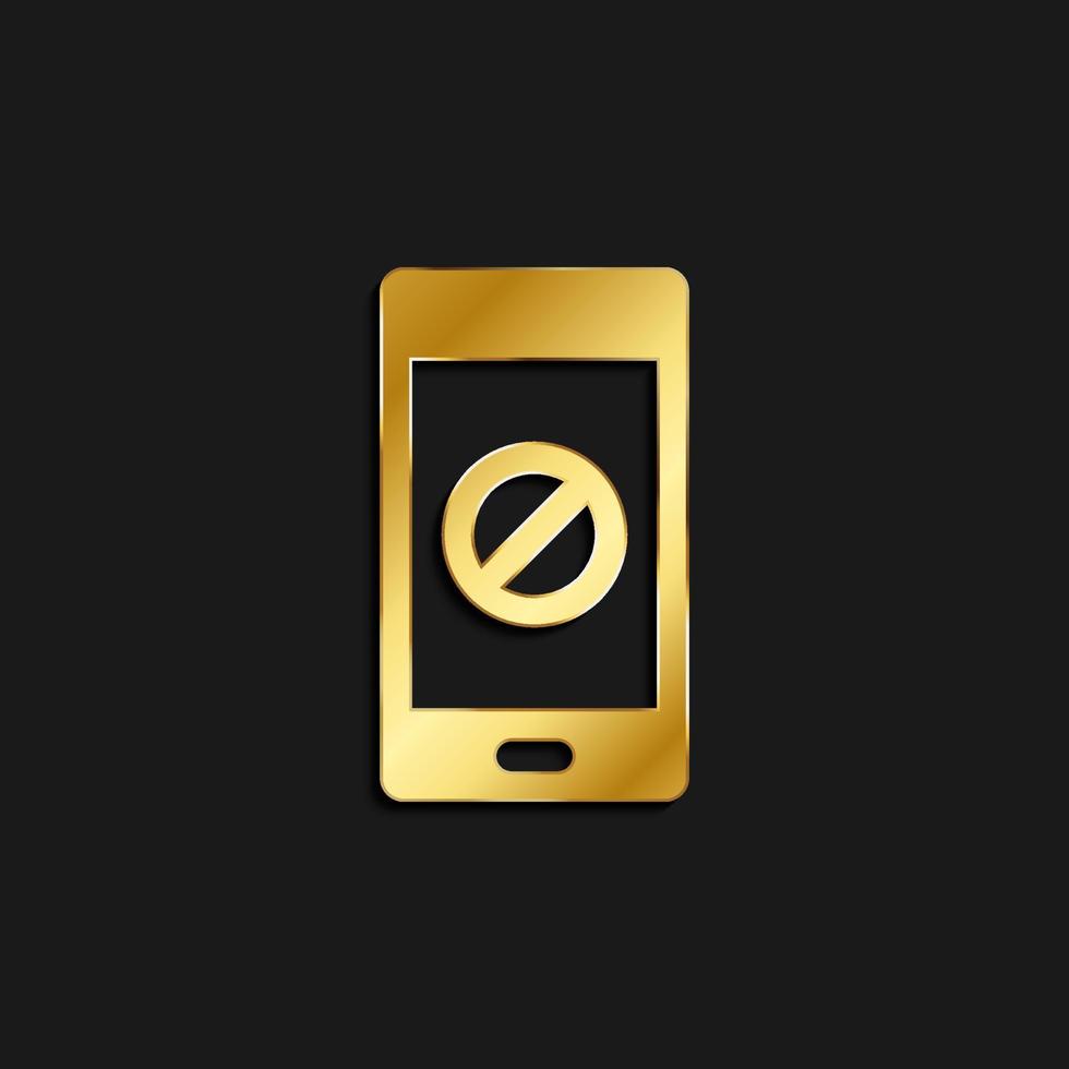 phone, block gold icon. Vector illustration of golden style icon on dark background