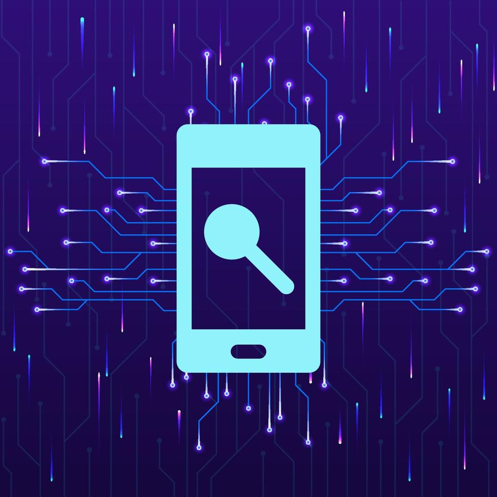 Phone, search new technology vector icon. New mobile technology concept vector illustration. Phone, search new technology vector icon on white background