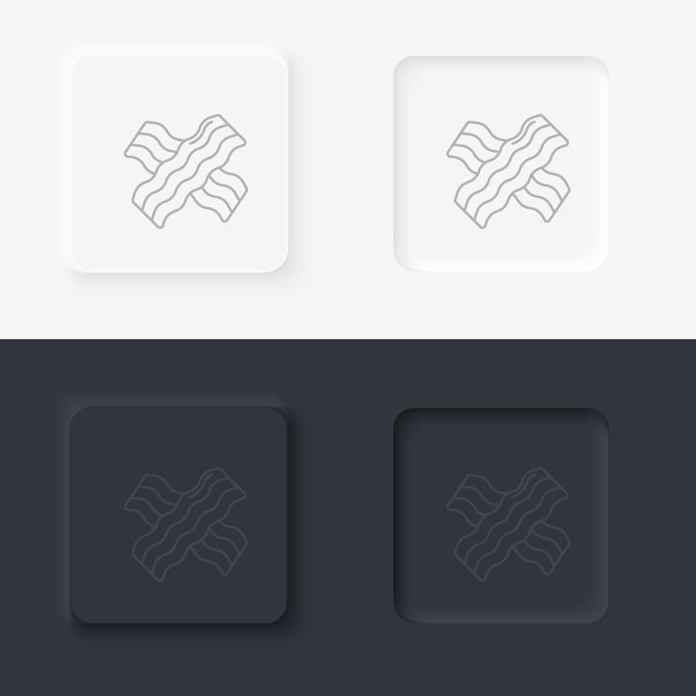 Neumorphic style black and white set food and drink vector icon. Bacon simple line vector icon icon set