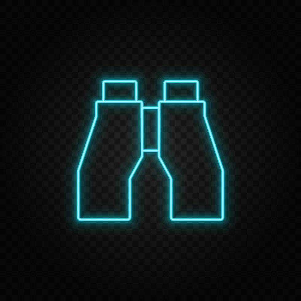 Binoculars. Blue and yellow neon vector icon. Transparent background