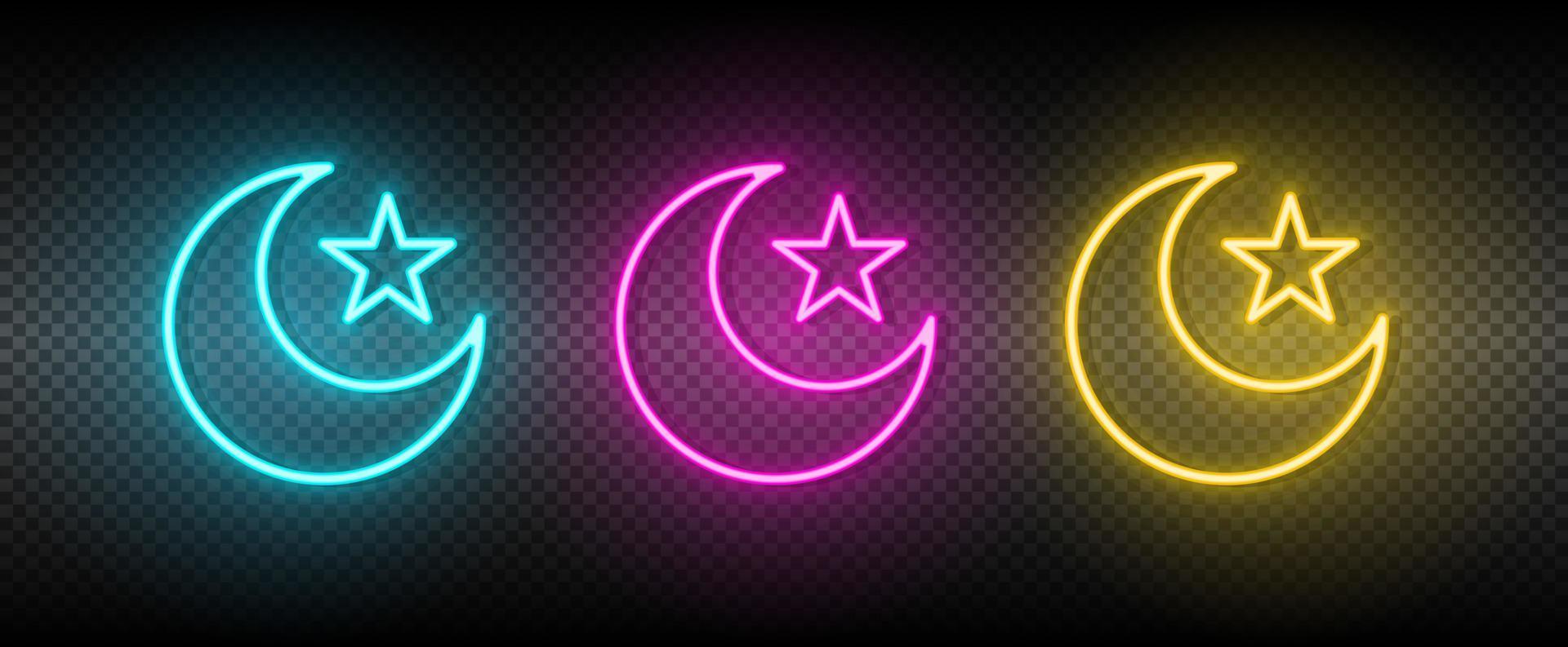 Islam, moon, star symbol neon vector icon