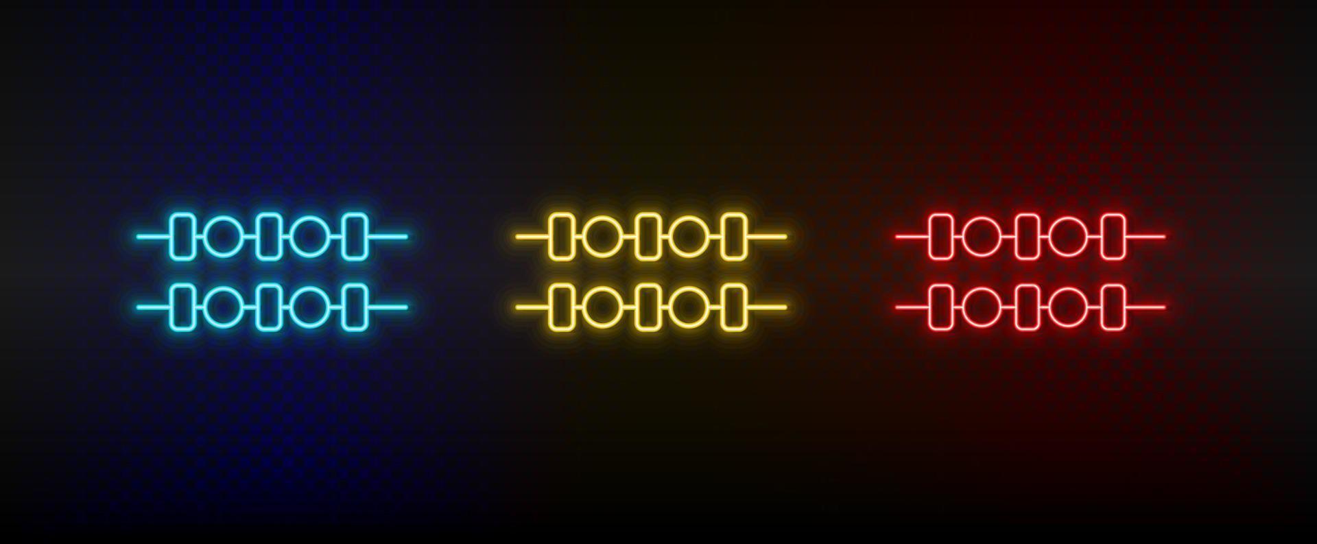 Neon icon set barbecue, kebab. Set of red, blue, yellow neon vector icon on dark background