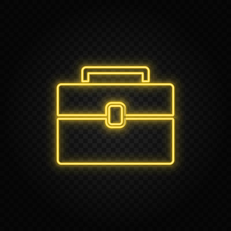 briefcase, bag yellow neon icon .Transparent background. Yellow neon vector icon on dark background