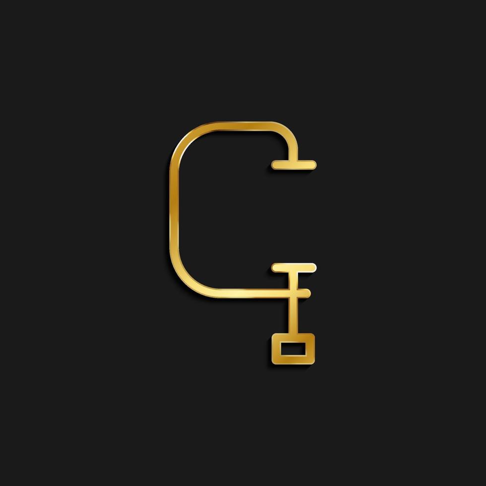 clamp, tool gold icon. Vector illustration of golden dark background .