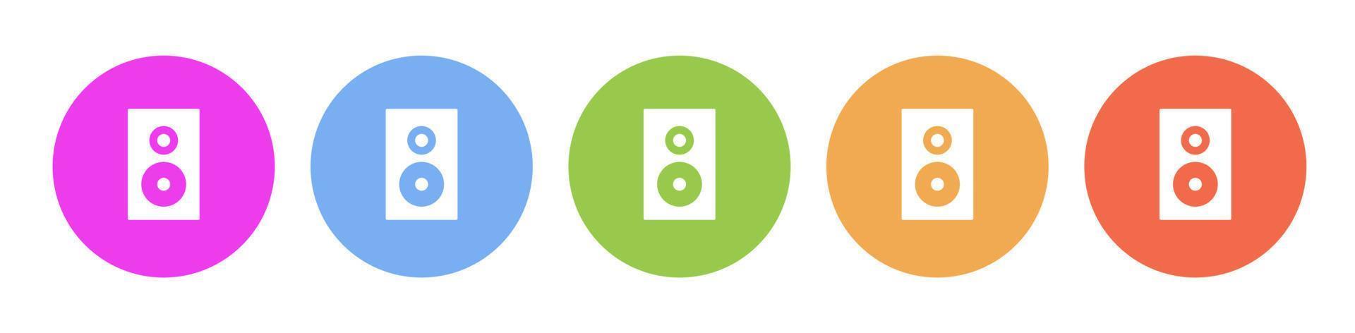 Multi colored flat icons on round backgrounds. Speaker multicolor circle vector icon on white background