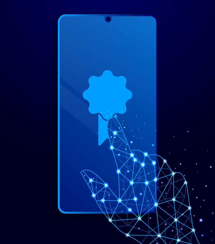 otorgar, premio, medalla toque teléfono. polígono estilo toque teléfono vector ilustración