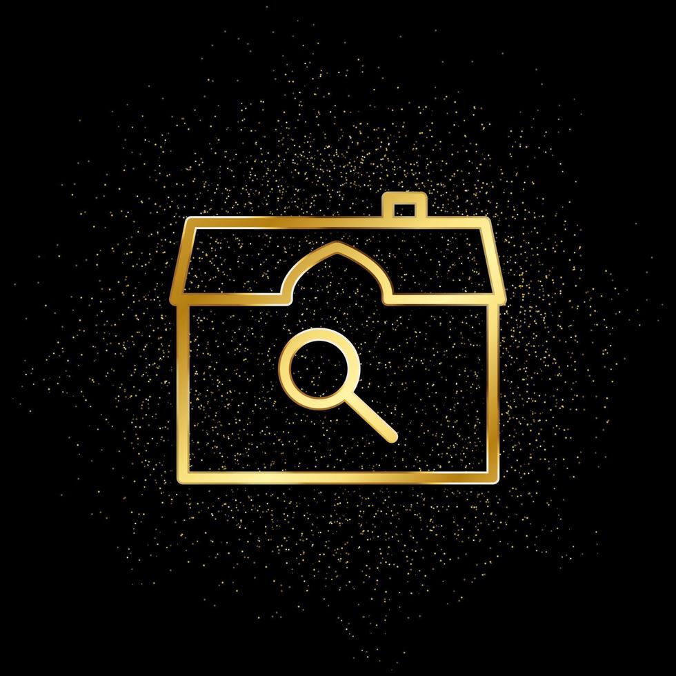 House, home, search gold icon. Vector illustration of golden particle background. Real estate concept vector illustration .