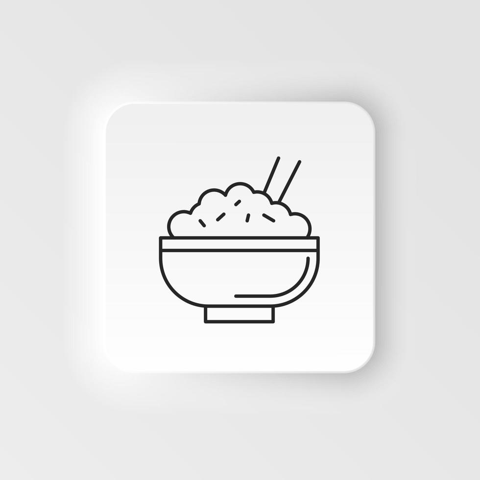 Neumorphic style food and drink vector icon. Rice bowl icon line symbol. Premium quality isolated japan food element in trendy style on neumorphism white background