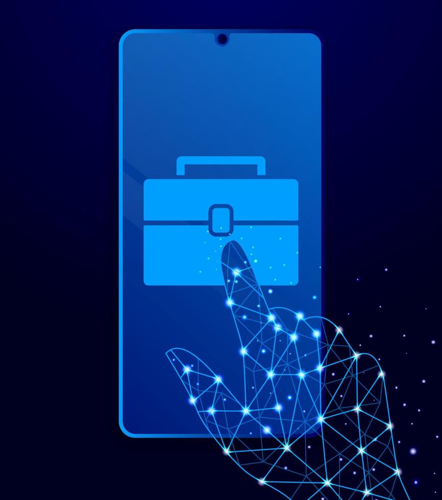 briefcase, bag touch phone. Polygon style touch phone vector illustration