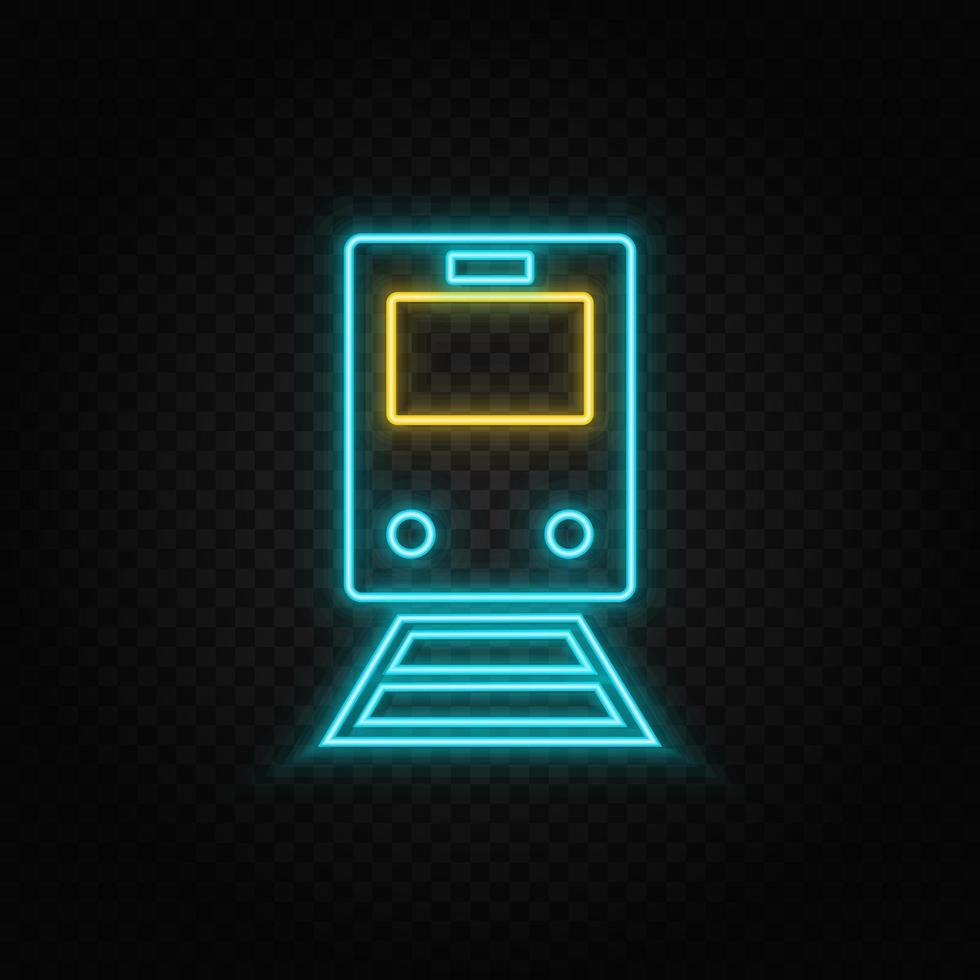 Train. Blue and yellow neon vector icon. Transparent background.