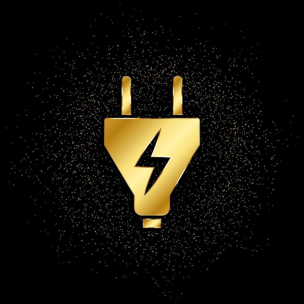 Electrical plug gold, icon. Vector illustration of golden particle on gold vector background