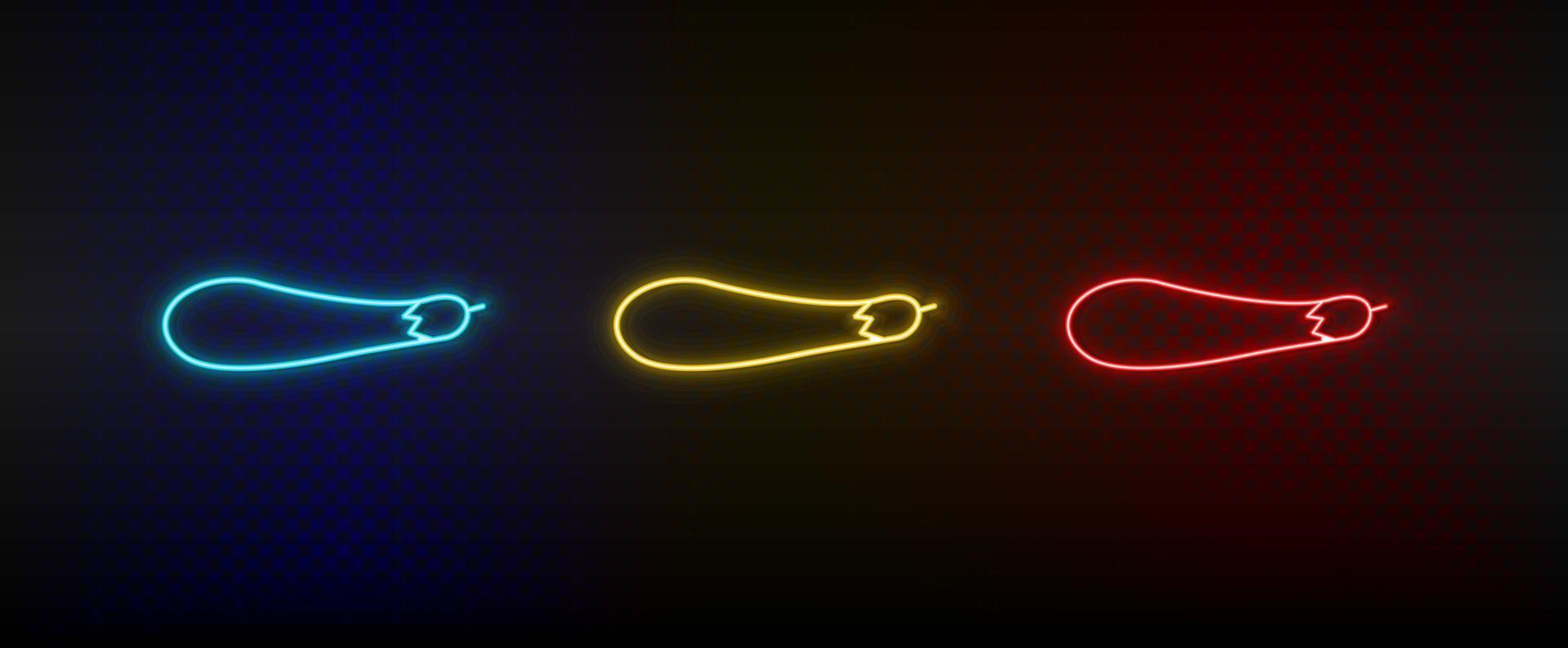 Neon icon set aborigine. Set of red, blue, yellow neon vector icon on dark background