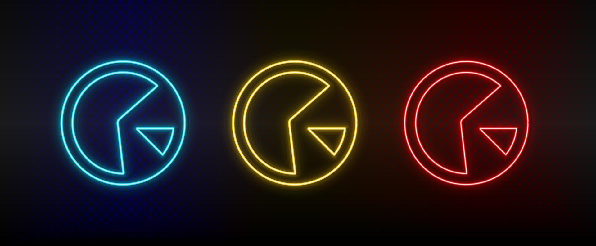 Neon icon set analytics, circle. Set of red, blue, yellow neon vector icon on dark transparent background