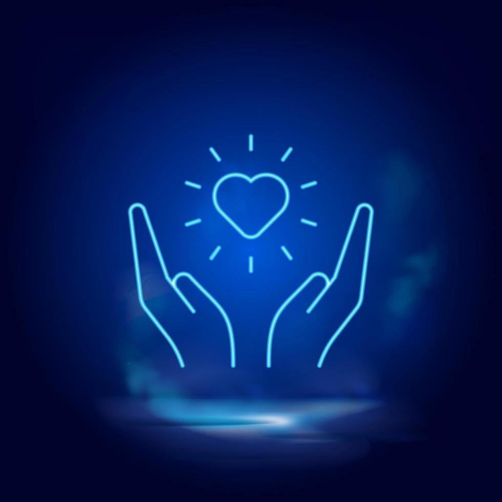 Soul, arms, heart symbol neon icon. Blue smoke effect blue background vector