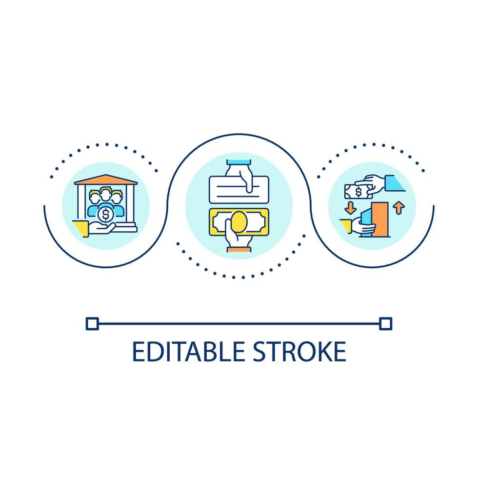 Crowdfunding loop concept icon. Business investment. Company dividend. Corporate shares abstract idea thin line illustration. Isolated outline drawing. Editable stroke vector