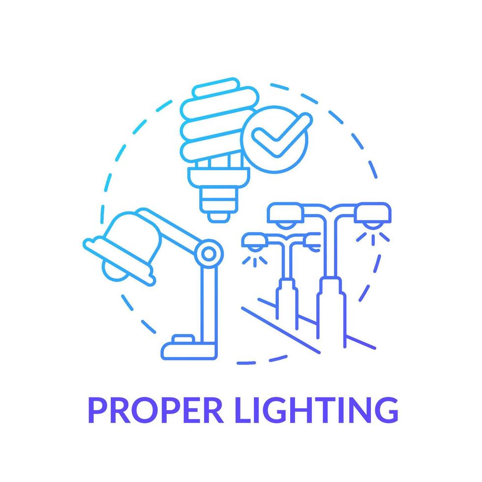Proper lighting blue gradient concept icon. Appropriate workspace conditions. Avoiding workplace accidents tip abstract idea thin line illustration. Isolated outline drawing vector