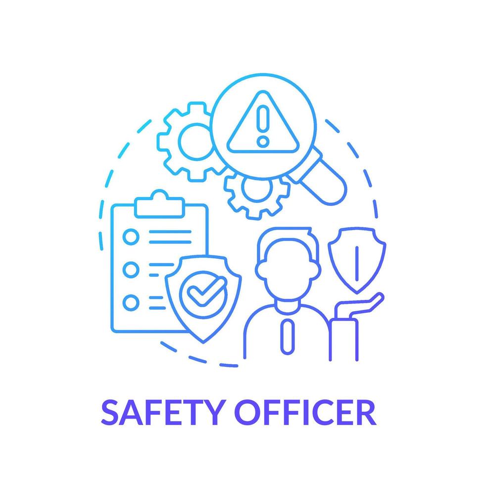 Safety officer blue gradient concept icon. Work conditions review. Minimizing workplace accident tip abstract idea thin line illustration. Isolated outline drawing vector