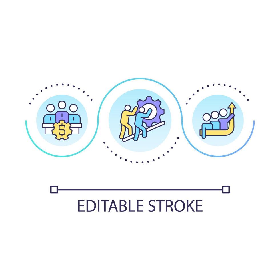 Productive teamwork loop concept icon. Collective efforts. Increase revenue. Cooperation abstract idea thin line illustration. Isolated outline drawing. Editable stroke vector