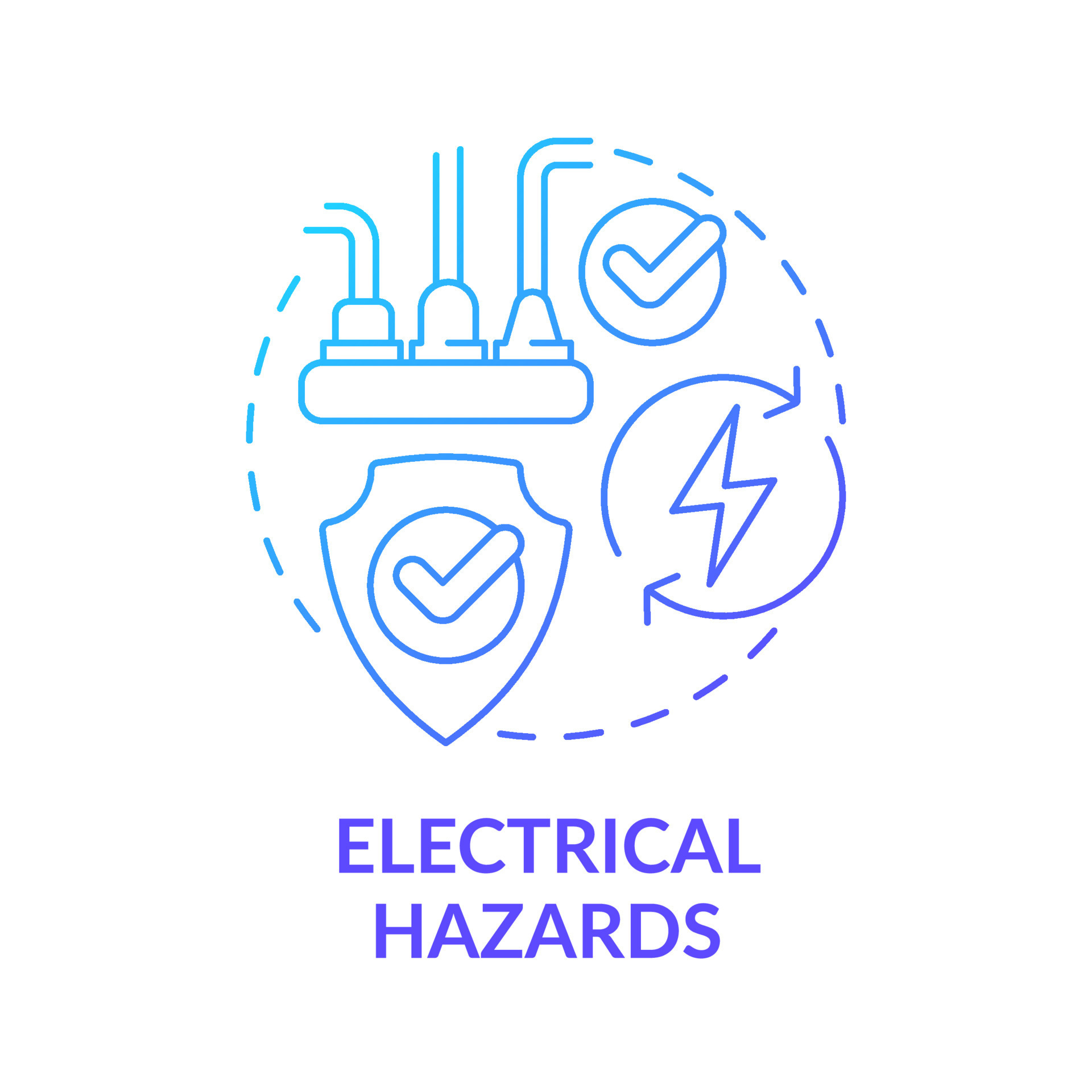 Electrical hazards blue gradient concept icon. Workspace and equipment