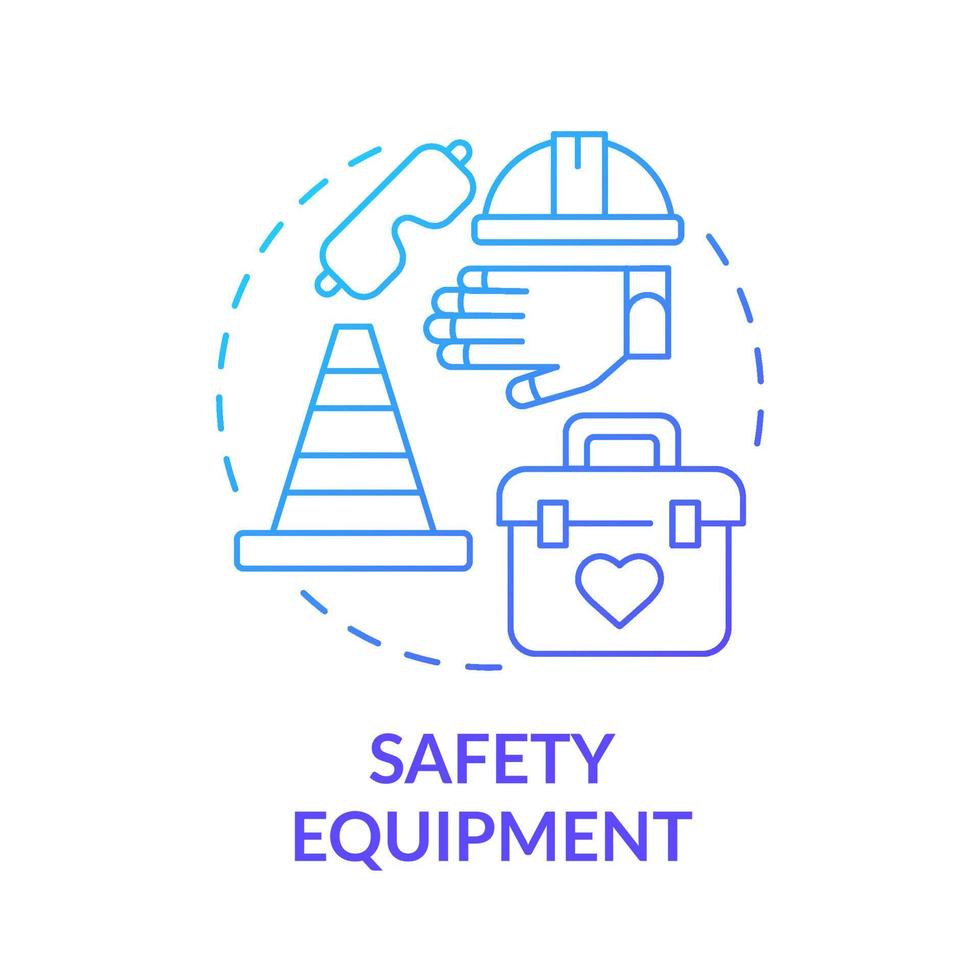 Safety equipment blue gradient concept icon. Personal protective devices. Preventing workplace accidents tip abstract idea thin line illustration. Isolated outline drawing vector