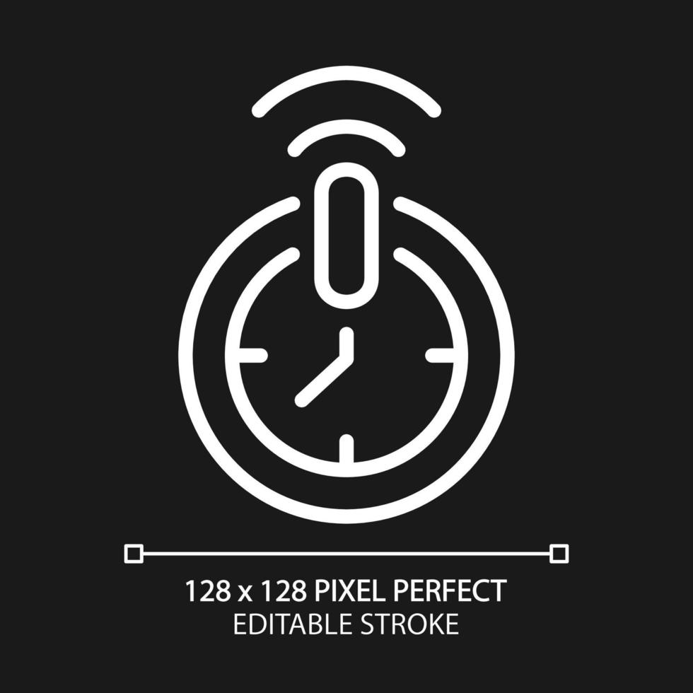 Automatic shut off timer pixel perfect white linear icon for dark theme. Countdown home appliance. Internet of things. Thin line illustration. Isolated symbol for night mode. Editable stroke vector