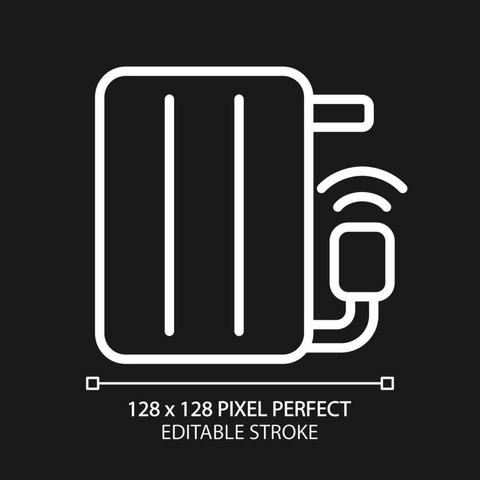 inteligente radiador píxel Perfecto blanco lineal icono para oscuro tema. habitación temperatura regulación. controlar dispositivo vía teléfono inteligente Delgado línea ilustración. aislado símbolo para noche modo. editable carrera vector