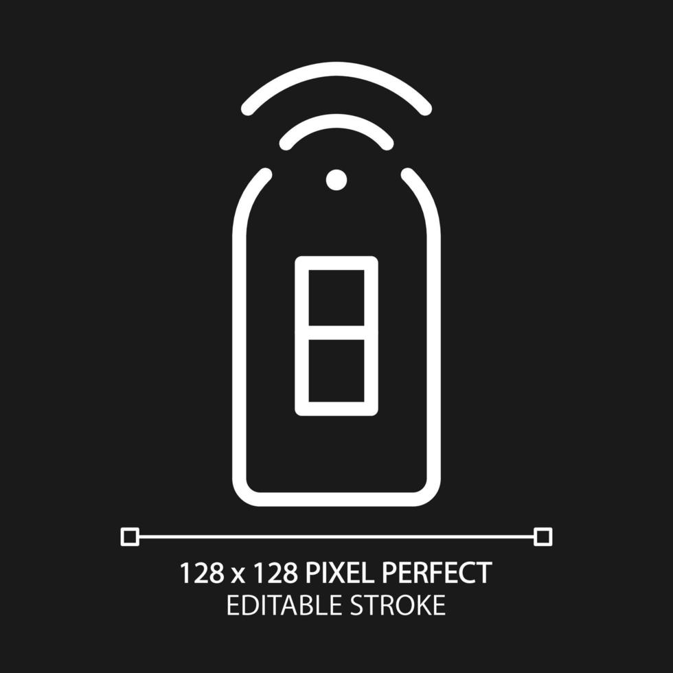 Smart light switch pixel perfect white linear icon for dark theme. Remote control of home lighting via smartphone. Thin line illustration. Isolated symbol for night mode. Editable stroke vector