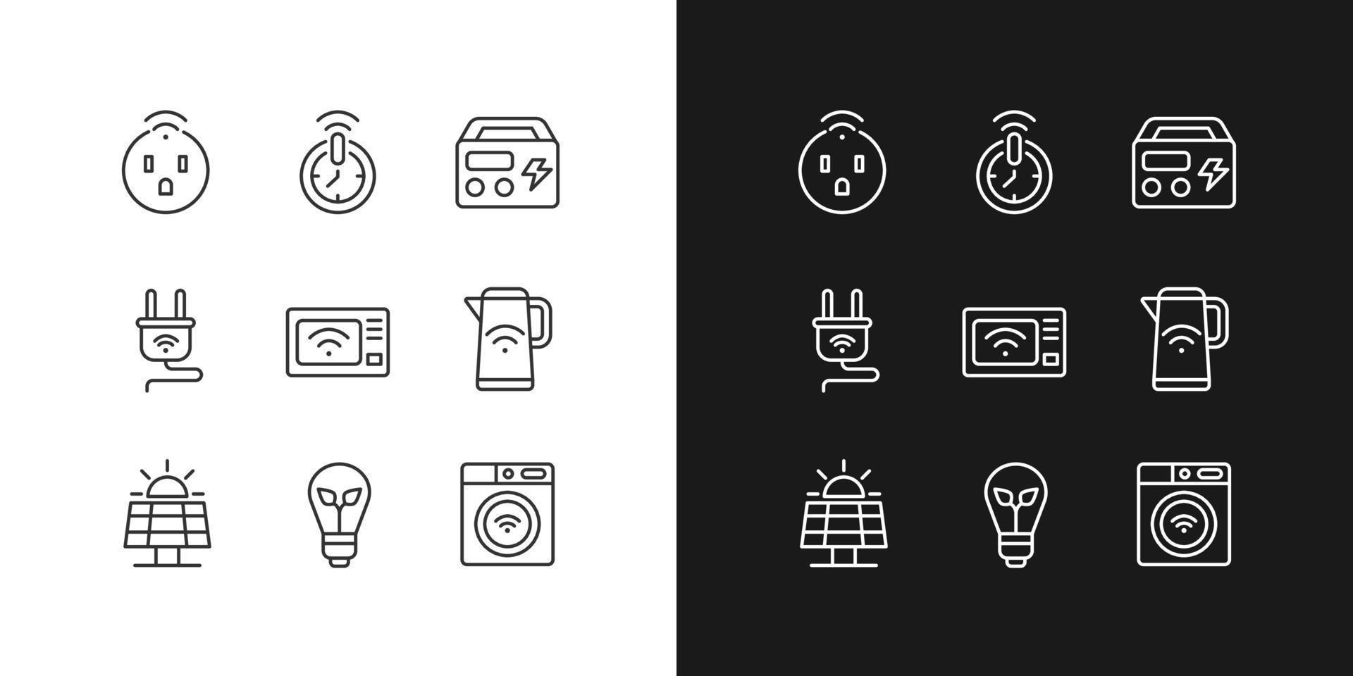 Efficient energy consumption pixel perfect linear icons set for dark, light mode. Smart devices. Internet of things. Thin line symbols for night, day theme. Isolated illustrations. Editable stroke vector