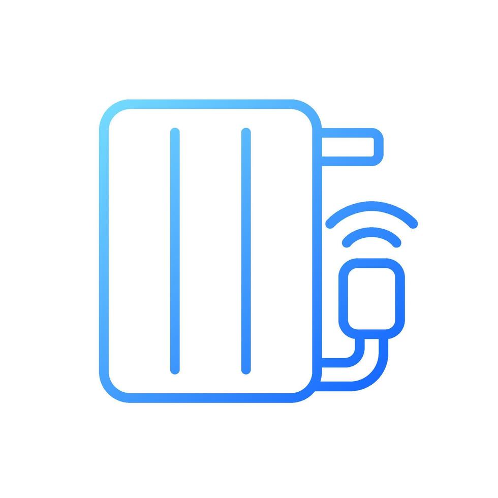 Smart radiator pixel perfect gradient linear vector icon. Room temperature regulation. Control device via smartphone. Thin line color symbol. Modern style pictogram. Vector isolated outline drawing
