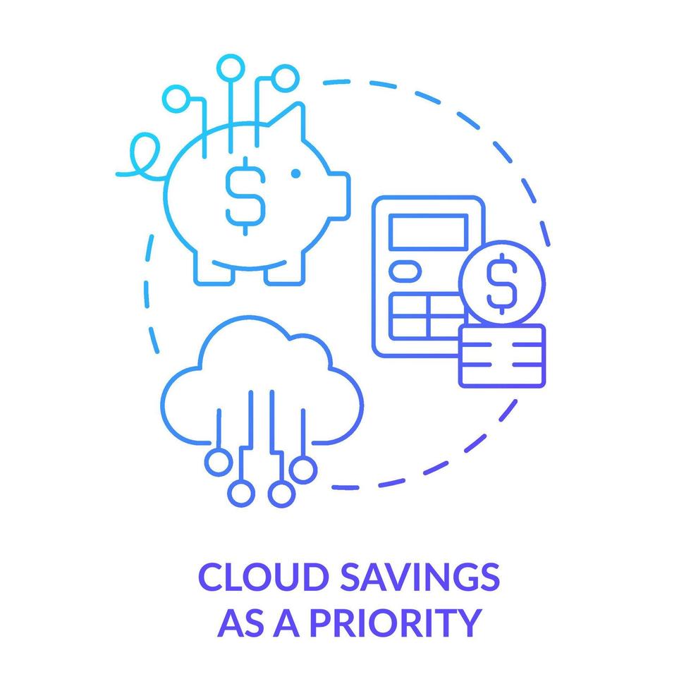 Cloud savings as priority blue gradient concept icon. Cutting out costs. Manage expenses. Profitable abstract idea thin line illustration. Isolated outline drawing vector