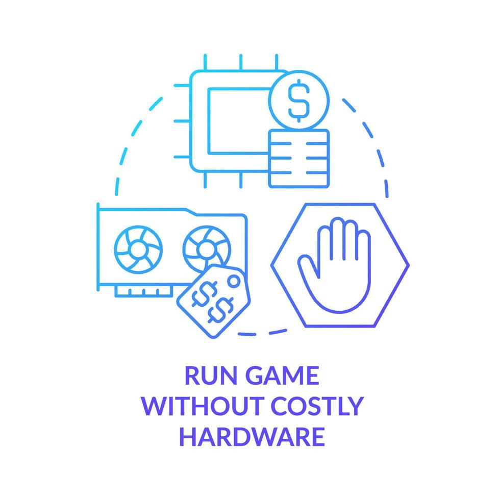 Run game without costly hardware blue gradient concept icon. Computer components. Cloud computing trends abstract idea thin line illustration. Isolated outline drawing vector