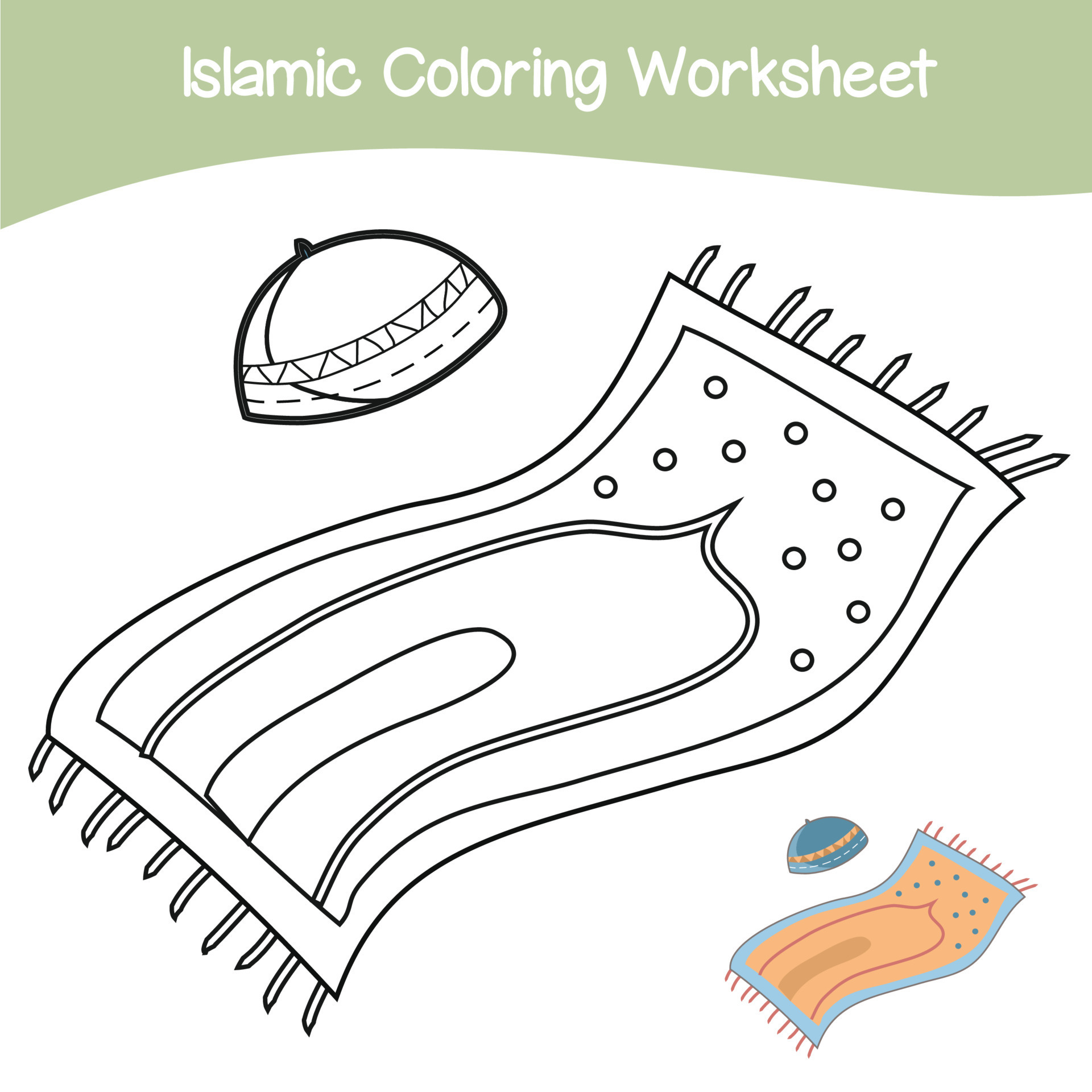Islam Coloring Pages - Islamic Coloring Worksheet Islamic Religion Items Coloring Book Set Of Islamic Items On White Background Illustrations Vector