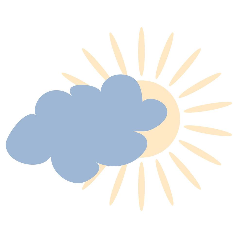 Cute Sun and Rainy Cloud, light clouds. Card for kids or poster for the childrens room. Cartoon vector