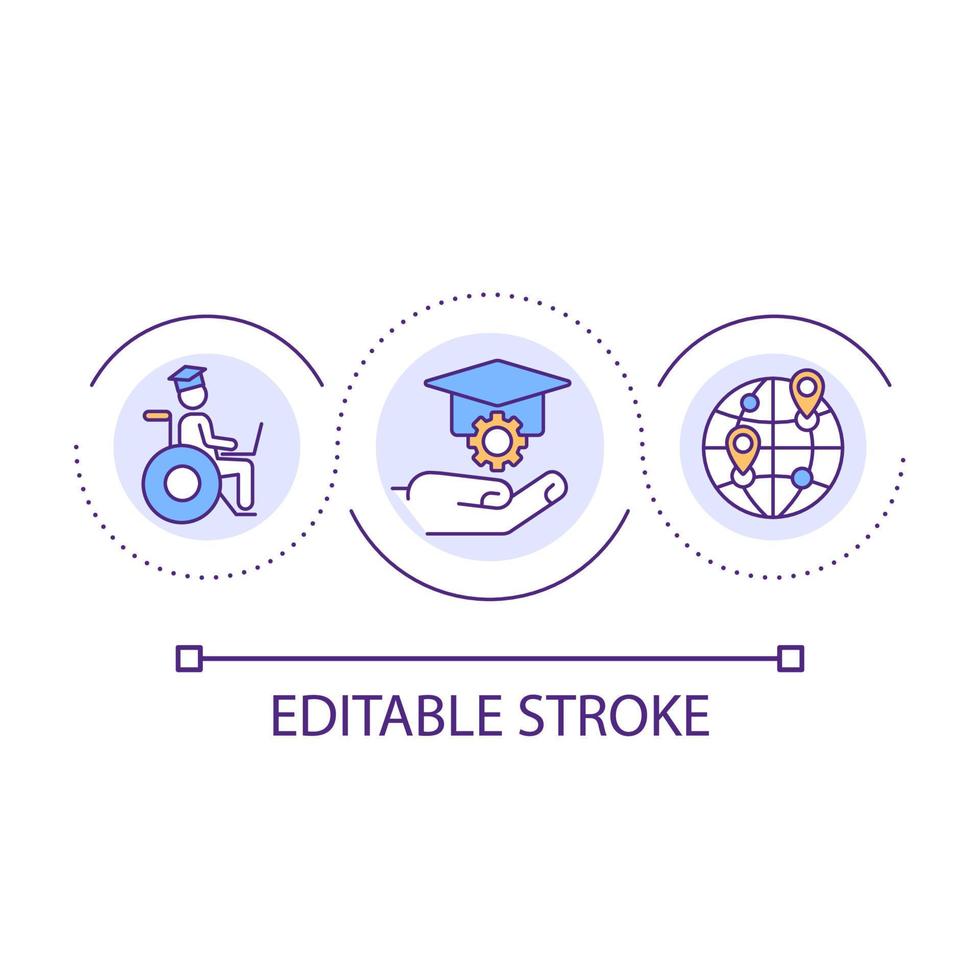 Accessible education loop concept icon. Distance learning. Elearning. Available worldwide abstract idea thin line illustration. Isolated outline drawing. Editable stroke vector