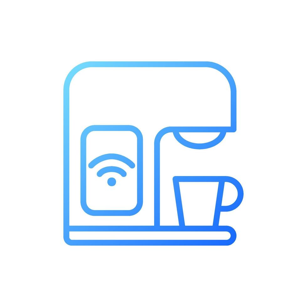 Smart coffee machine pixel perfect gradient linear vector icon. Internet of things. Smart home appliance. Energy saver. Thin line color symbol. Modern style pictogram. Vector isolated outline drawing